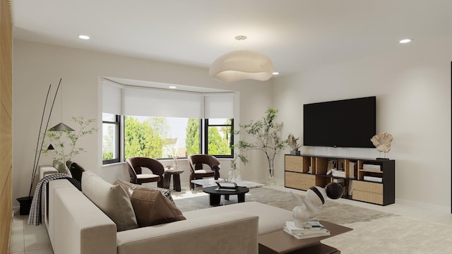 living area with baseboards and recessed lighting