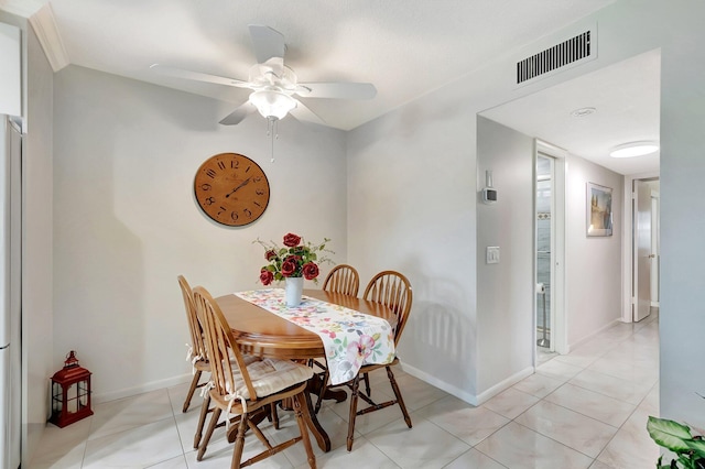 815 Club Dr Unit D, Delray Beach, FL 33445 - dining space with ceiling fan, light tile patterned flooring, and baseboards