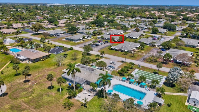815 Club Dr Unit D, Delray Beach, FL 33445 - aerial view of property and surrounding area featuring a pool and property boundaries highlighted