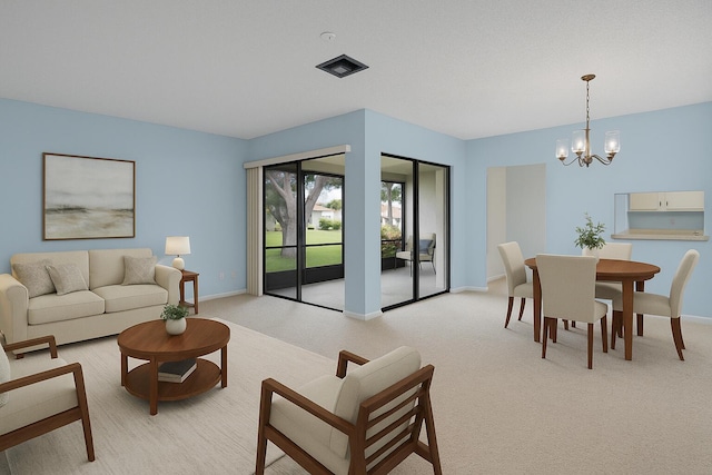 6117 Woodlake Blvd, Greenacres, FL 33463 - living area with a chandelier, light colored carpet, and baseboards