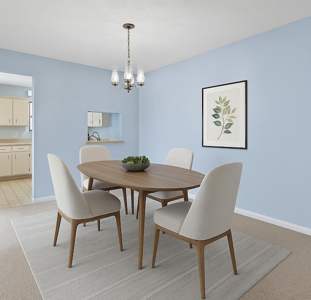 6117 Woodlake Blvd, Greenacres, FL 33463 - dining space featuring light carpet, a chandelier, and baseboards