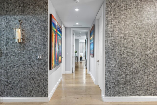 3200 S Ocean Blvd Unit 101, Highland Beach, FL 33487 - hallway featuring light wood-style floors and recessed lighting