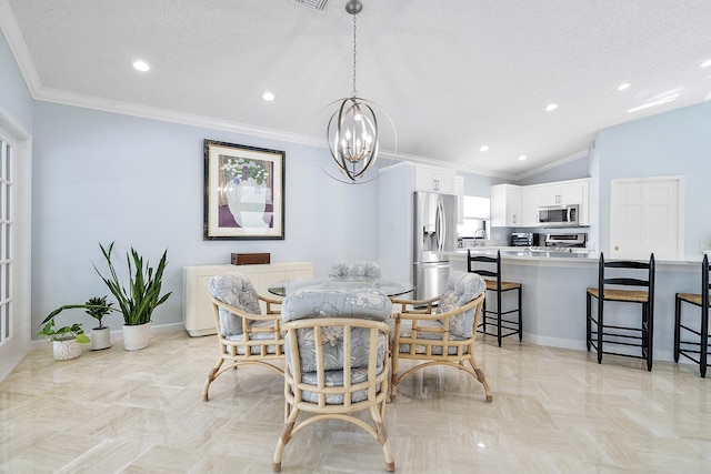 22652 Esplanada Cir W, Boca Raton, FL 33433 - dining room with a chandelier, recessed lighting, crown molding, and baseboards