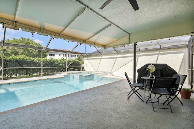 22652 Esplanada Cir W, Boca Raton, FL 33433 - view of pool with a patio area, a lanai, a pool with connected hot tub, and a ceiling fan