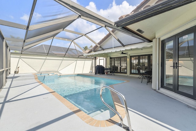 22652 Esplanada Cir W, Boca Raton, FL 33433 - swimming pool with french doors, a patio area, and ceiling fan