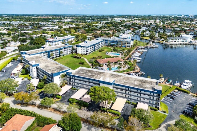 bird's eye view featuring a water view