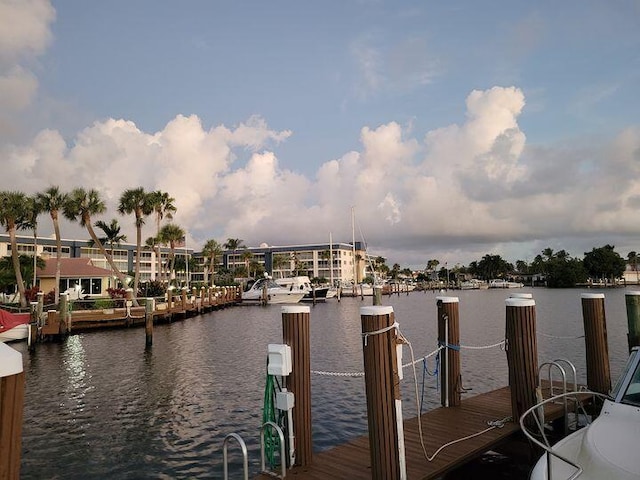 view of dock with a water view