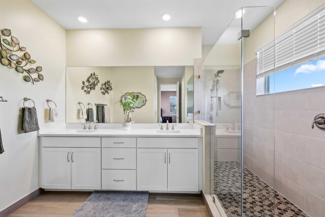 1104 Wandering Willow Way, Loxahatchee, FL 33470 - bathroom with a shower stall, a sink, and wood finished floors