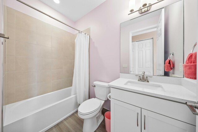 1104 Wandering Willow Way, Loxahatchee, FL 33470 - bathroom with vanity, shower / tub combo, wood finished floors, and toilet