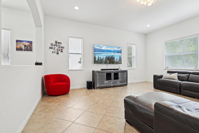 1070 Grove Park Cir, Boynton Beach, FL 33436 - living room with recessed lighting, a wealth of natural light, baseboards, and light tile patterned floors