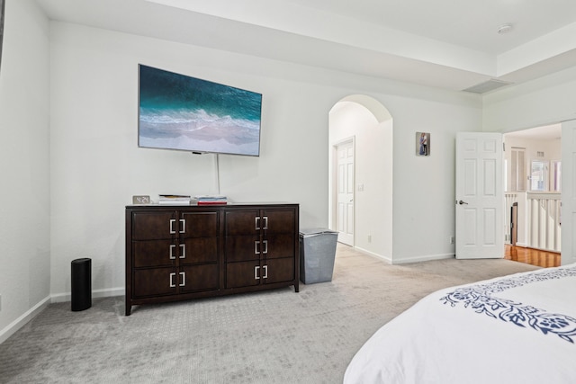 1070 Grove Park Cir, Boynton Beach, FL 33436 - bedroom featuring light carpet, baseboards, and arched walkways