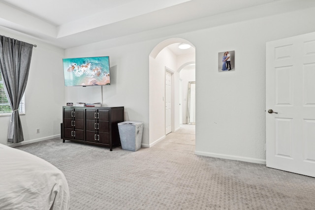 1070 Grove Park Cir, Boynton Beach, FL 33436 - bedroom featuring light carpet, baseboards, and arched walkways