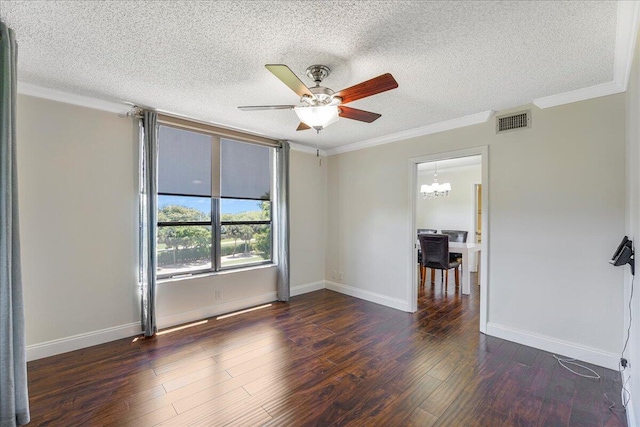 7572 Regency Lake Dr Unit 501, Boca Raton, FL 33433 - spare room featuring wood finished floors, a textured ceiling, crown molding, a ceiling fan, and a chandelier