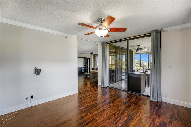 7572 Regency Lake Dr Unit 501, Boca Raton, FL 33433 - unfurnished room with a ceiling fan, wood finished floors, a textured ceiling, baseboards, and ornamental molding