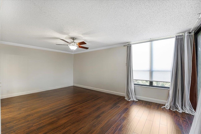 7572 Regency Lake Dr Unit 501, Boca Raton, FL 33433 - spare room with a ceiling fan, a textured ceiling, dark wood-type flooring, baseboards, and crown molding