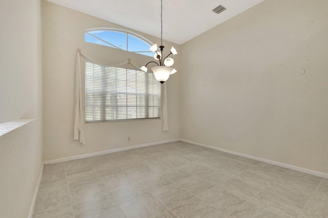 5266 Landon Cir, Boynton Beach, FL 33437 - spare room featuring a chandelier, baseboards, and visible vents
