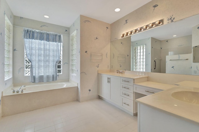5266 Landon Cir, Boynton Beach, FL 33437 - bathroom with a shower stall, two vanities, a garden tub, and a sink
