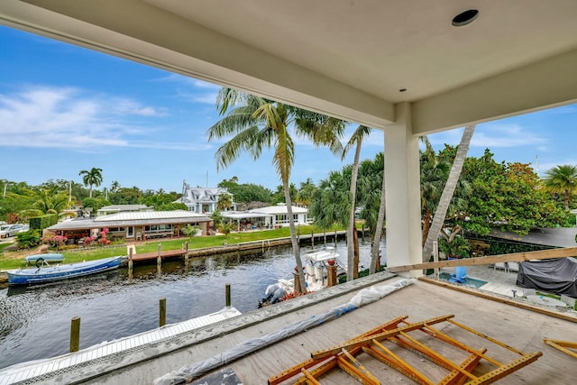 exterior space with a dock