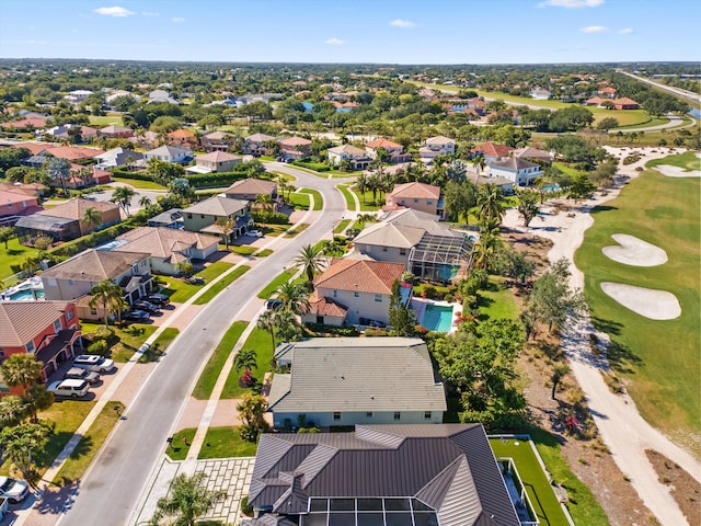bird's eye view featuring a residential view and view of golf course