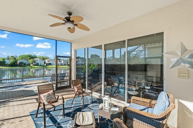 2476 NW 67th St, Boca Raton, FL 33496 - sunroom featuring outdoor lounge area, ceiling fan, and a water view