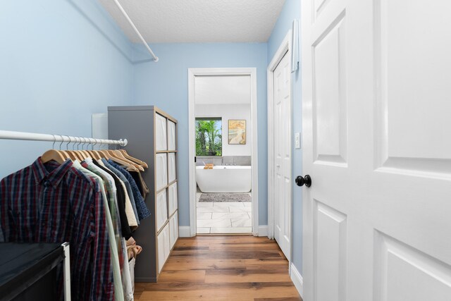 walk in closet with wood finished floors