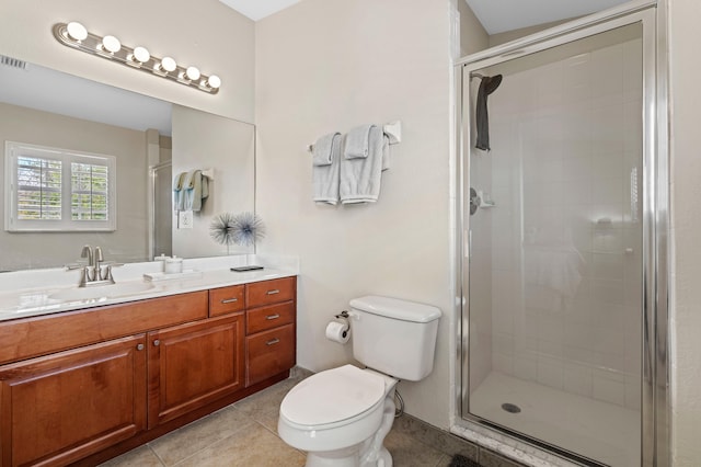 328 W Pine St Unit 22, Lantana, FL 33462 - full bathroom featuring a shower stall, visible vents, toilet, tile patterned floors, and vanity