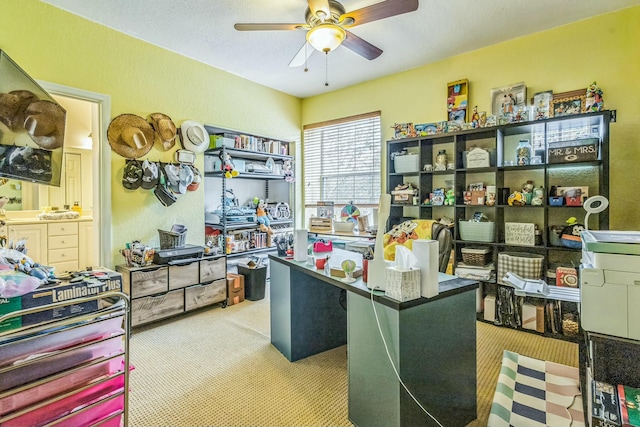 694 Cresta Cir, West Palm Beach, FL 33413 - home office featuring a ceiling fan and carpet flooring
