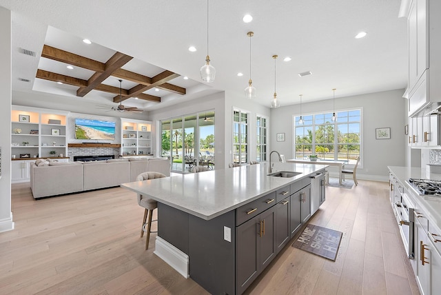 kitchen featuring a wealth of natural light, visible vents, a sink, and a ceiling fan
