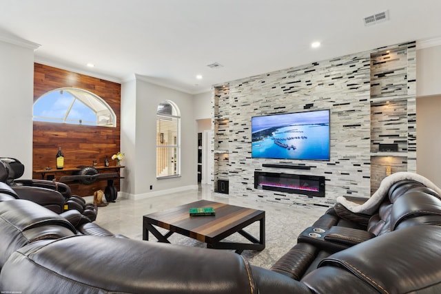 19361 W Sycamore Dr, The Acreage, FL 33470 - living area with a large fireplace, visible vents, and recessed lighting