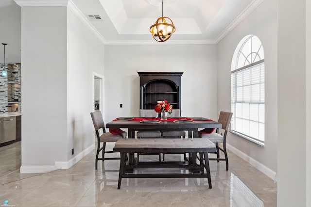 19361 W Sycamore Dr, The Acreage, FL 33470 - dining area featuring crown molding, visible vents, and marble finish floor