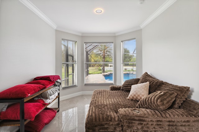 19361 W Sycamore Dr, The Acreage, FL 33470 - sitting room with crown molding, baseboards, and plenty of natural light