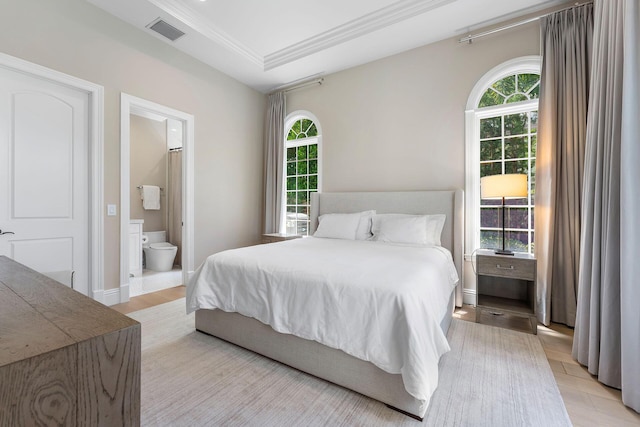 251 W Coconut Palm Rd, Boca Raton, FL 33432 - bedroom featuring visible vents, light wood finished floors, and ensuite bathroom