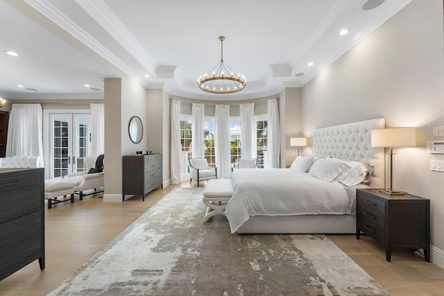 251 W Coconut Palm Rd, Boca Raton, FL 33432 - bedroom featuring an inviting chandelier, crown molding, and recessed lighting