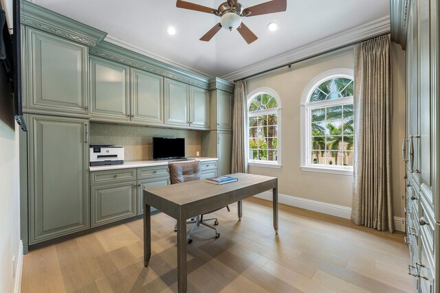 251 W Coconut Palm Rd, Boca Raton, FL 33432 - office area featuring recessed lighting, ceiling fan, baseboards, and light wood-type flooring