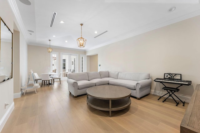 251 W Coconut Palm Rd, Boca Raton, FL 33432 - living room with recessed lighting, ornamental molding, light wood-style flooring, and baseboards