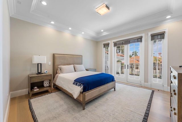 251 W Coconut Palm Rd, Boca Raton, FL 33432 - bedroom with recessed lighting, ornamental molding, and light wood-type flooring