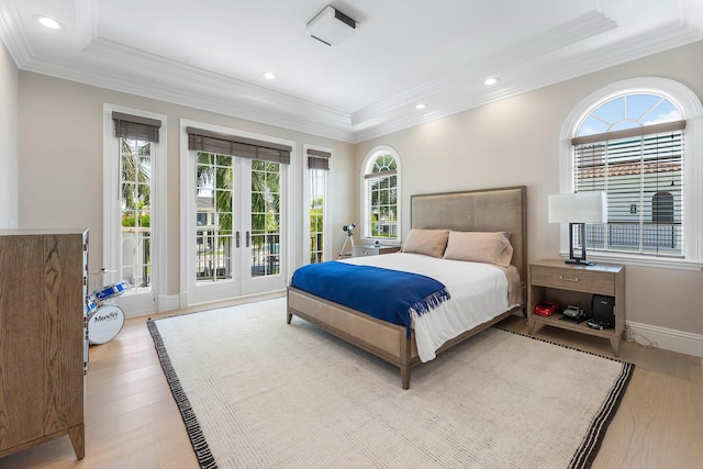 251 W Coconut Palm Rd, Boca Raton, FL 33432 - bedroom with french doors, crown molding, and multiple windows