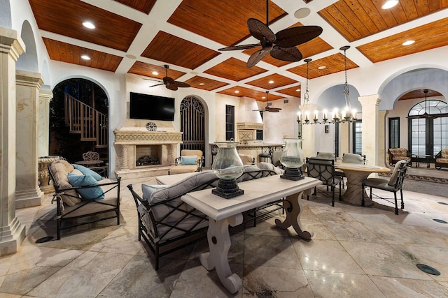 251 W Coconut Palm Rd, Boca Raton, FL 33432 - view of patio / terrace with an outdoor living space with a fireplace and ceiling fan
