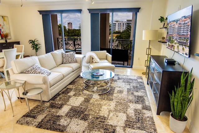 200 E Palmetto Park Rd Unit 503, Boca Raton, FL 33432 - living room with ornamental molding and light tile patterned flooring