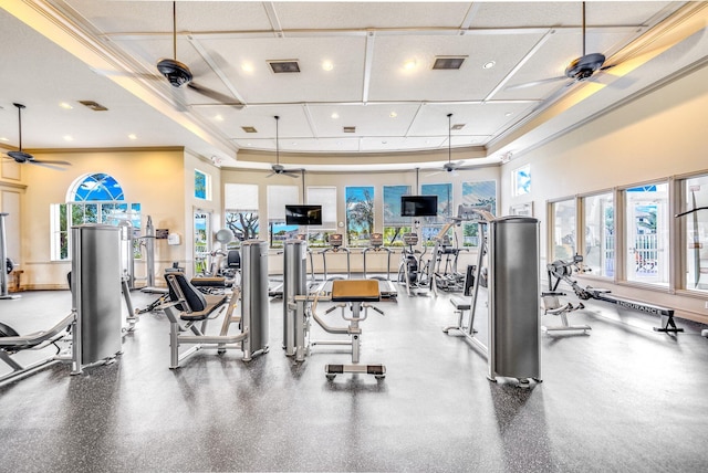 gym with recessed lighting, visible vents, and a wealth of natural light