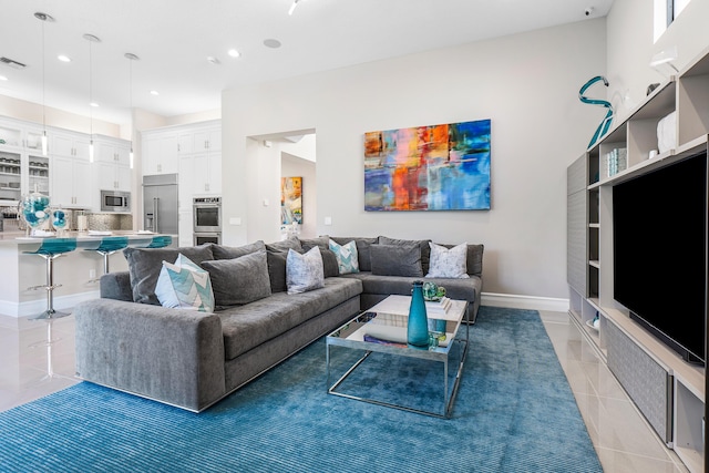 16202 Cabernet Dr, Delray Beach, FL 33446 - living area featuring baseboards, visible vents, recessed lighting, and light tile patterned floors