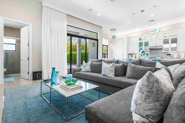 16202 Cabernet Dr, Delray Beach, FL 33446 - living room with recessed lighting, plenty of natural light, visible vents, and light tile patterned flooring