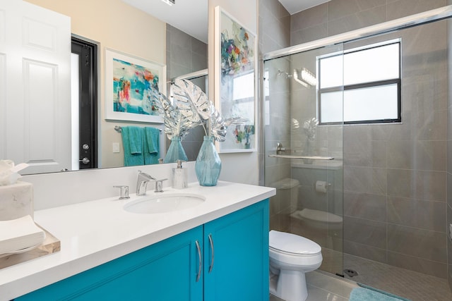 16202 Cabernet Dr, Delray Beach, FL 33446 - full bath with toilet, vanity, tile patterned floors, and a stall shower