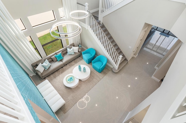 16202 Cabernet Dr, Delray Beach, FL 33446 - stairway featuring a high ceiling