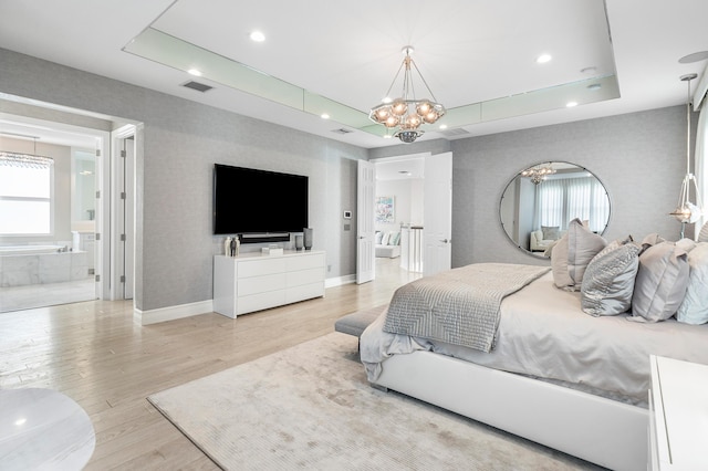 16202 Cabernet Dr, Delray Beach, FL 33446 - bedroom with baseboards, a chandelier, visible vents, and light wood-type flooring