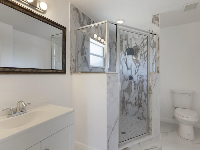 1201 SW Paar Dr, Port Saint Lucie, FL 34953 - full bathroom featuring toilet, marble finish floor, a marble finish shower, visible vents, and baseboards