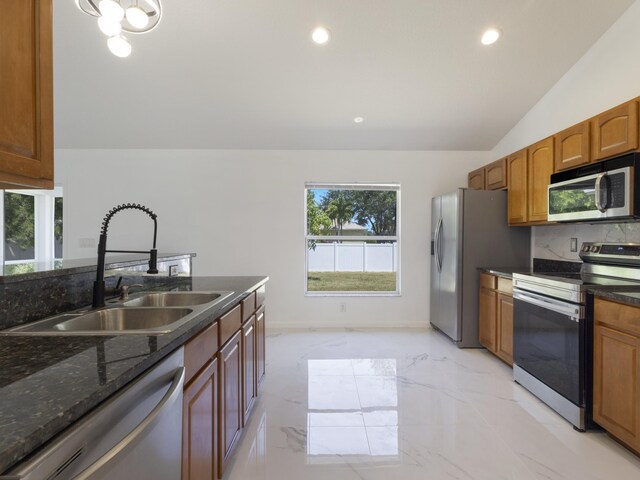 1201 SW Paar Dr, Port Saint Lucie, FL 34953 - kitchen featuring marble finish floor, recessed lighting, appliances with stainless steel finishes, and a sink