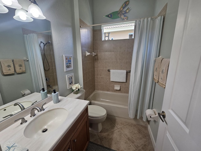 411 NW Stratford Ln, Port Saint Lucie, FL 34983 - bathroom featuring shower / tub combo, tile patterned flooring, toilet, and vanity