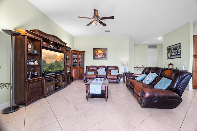 8207 Venosa Haven Ter, Boynton Beach, FL 33473 - living room with recessed lighting, a ceiling fan, visible vents, and light tile patterned floors