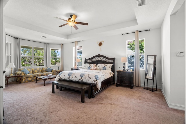 8207 Venosa Haven Ter, Boynton Beach, FL 33473 - bedroom featuring light carpet, a tray ceiling, and multiple windows